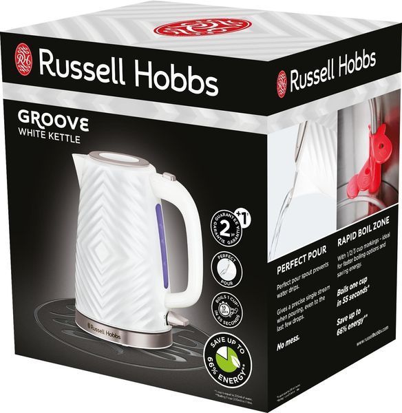 Електрочайник Russell Hobbs Groove White 1.7л, Strix, пластик, білий (26381-70) 364865 фото