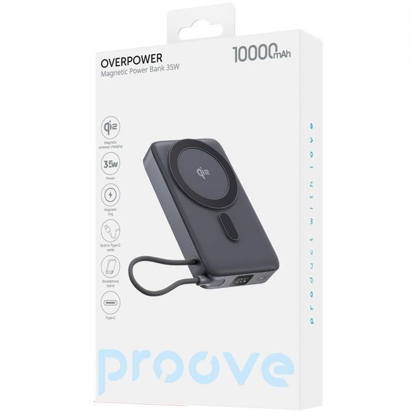 Зовнішній MagSafe Акумулятор Proove 10000mAh 35W OverPower Qi2 (PBOP35012105) Grey 359561 фото