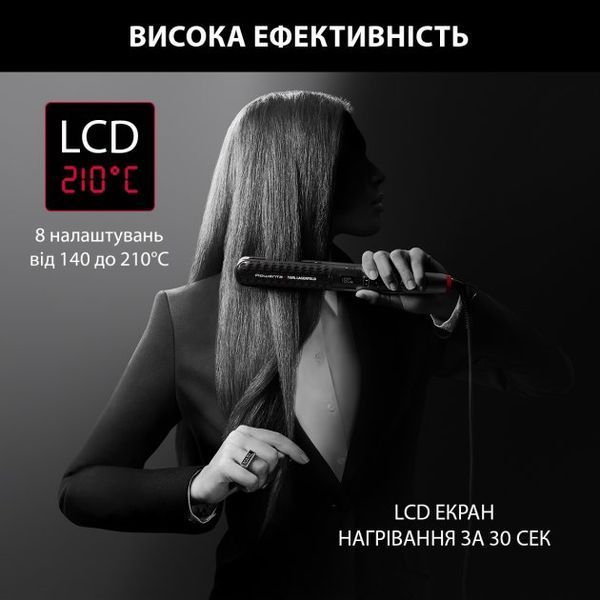 Випрямляч Rowenta x Karl Lagerfeld K/Pro Stylist Straightener, темп.режимів-8, 140-210С, дисплей, іонізація, кераміка, чорний (SF466LF0) 372661 фото