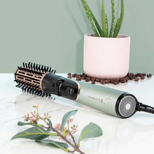 Фен-щітка Remington Botanicals, 800Вт, 2 режими, іоніз-я, оберт., хол. обдув, кераміка, м'ятно-чорний (AS5860) 366226 фото