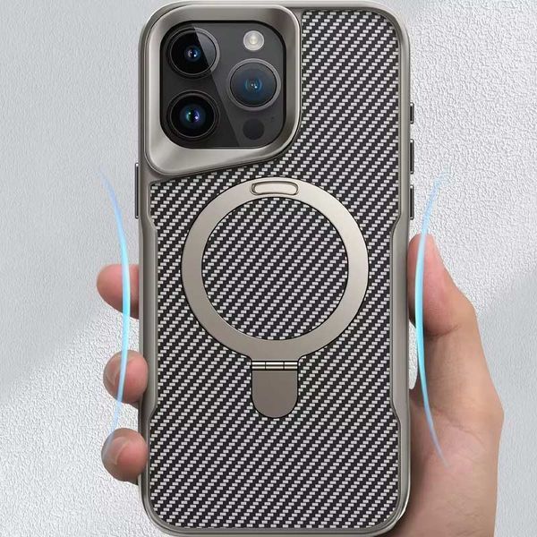 TPU+PC чохол Metal Buttons with MagSafe Carbon Ring для Apple iPhone 15 Pro Max (6.7") Сірий 321368 фото