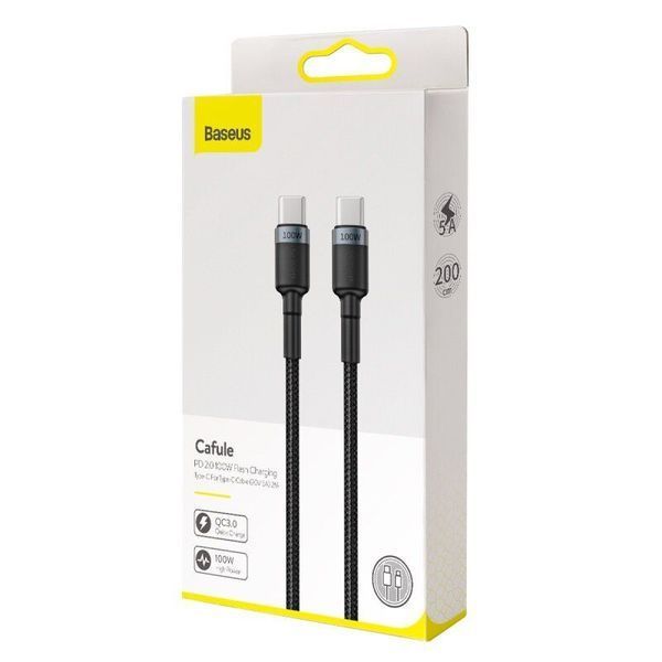 Кабель Baseus Cafule Type-C to Type-C PD2.0 (20V 3A) 1m (CATKLF-GG1) Grey\Black 166343 фото