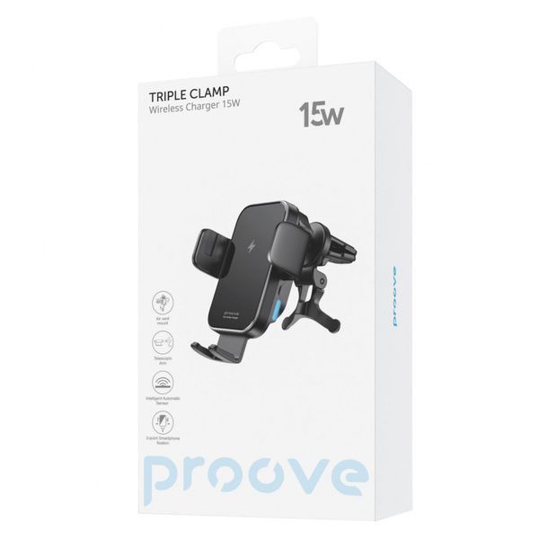 Автомобільний тримач З бездротовою зарядкою Proove Triple Clamp 15W (WHTC15010001) Black 287925 фото