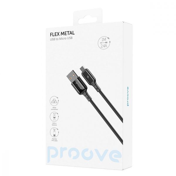 Кабель Proove Flex Metal Micro USB 2.4A (1m) (CCFM20001301) Black 286729 фото
