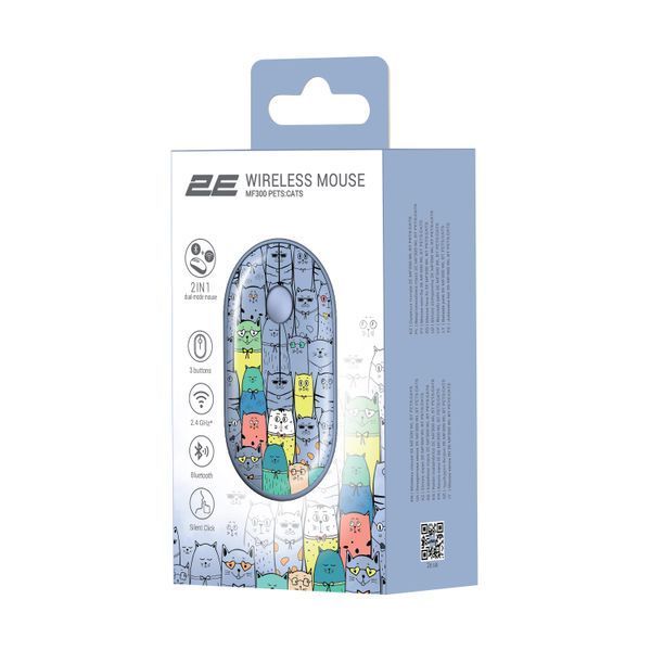Миша 2E MF300 PETS:CATS Silent WL BT, синій (2E-MF300WPETSBL) 362755 фото