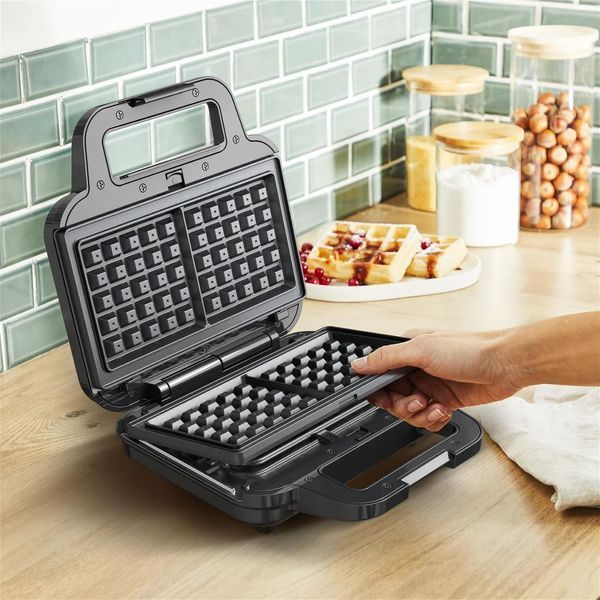 Мультимейкер Tefal UltraCompact 3in1 700Вт, тефлон, 3 пластини, корпус-метал, чорно-сірий (SW383D10) 372112 фото