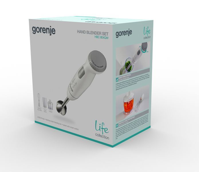 Блендер Gorenje заглибний 800Вт, 4в1, чаша-500мл, подрібнювач, білий (HBC804QW) 370473 фото
