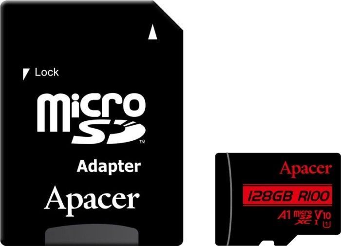 Карта пам'яті Apacer microSDXC UHS-I 128GB R100 V10 A1 + SD adapter (AP128GMCSX10UB-R) 329192 фото