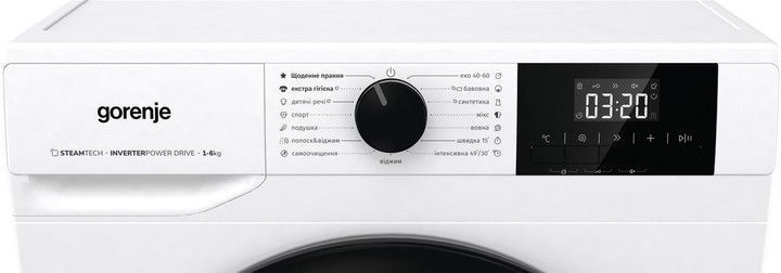 Пральна машина Gorenje фронтальна, 6кг, 1200, A+++, 43.5см, дисплей, пар, інвертор, білий (W3NGPI62SBS) 375773 фото