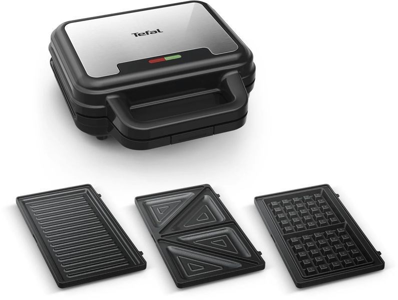 Мультимейкер Tefal UltraCompact 3in1 700Вт, тефлон, 3 пластини, корпус-метал, чорно-сірий (SW383D10) 372112 фото