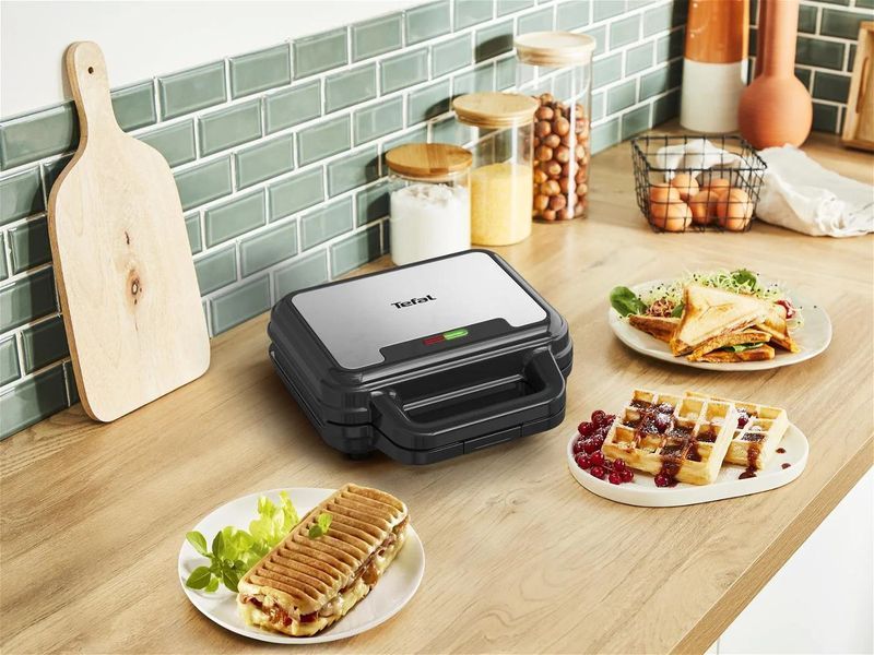 Мультимейкер Tefal UltraCompact 3in1 700Вт, тефлон, 3 пластини, корпус-метал, чорно-сірий (SW383D10) 372112 фото