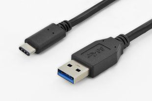 Кабель DIGITUS USB-C > USB-A заряджання/синхронізації, Type-C, 1м, чорний (AK-300136-010-S) 368359 фото