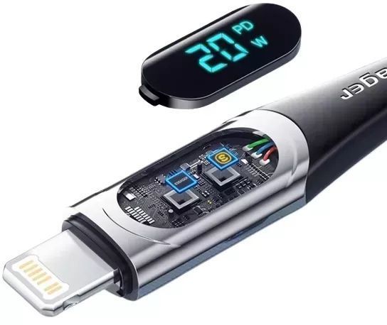 Кабель Essager LED Digital Display PD 20W Fast Charging Type C to Lightnining USB Cable 1m (EXCTL-YD01) Black 314494 фото
