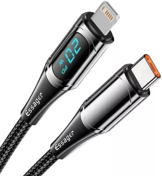 Кабель Essager LED Digital Display PD 20W Fast Charging Type C to Lightnining USB Cable 1m (EXCTL-YD01) Black 314494 фото