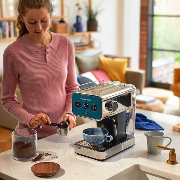 Кавоварка Russell Hobbs ріжкова Distinctions Ocean 1.1л, мелена + чалди, синьо-сріблястий (26451-56) 364866 фото