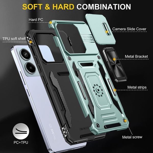 Ударостійкий чохол Camshield Army Ring для Xiaomi Redmi Note 13 4G Зелений / Light Green 315913 фото