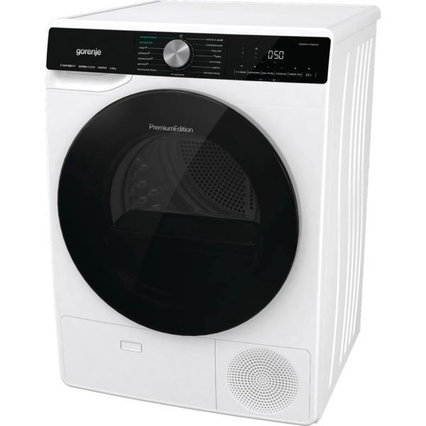 Сушильна машина Gorenje тепловий насос, 9кг, A++, 60см, дисплей, 15 програм, підсвітка барабану, білий (DNS92) 374458 фото