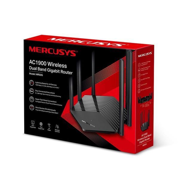 Точка доступу з функцією маршрутизації, мережеве обладнання 1900MBPS 1000M 2PORT MR50G MERCUSYS 291951 фото