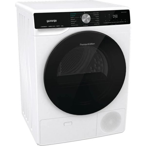 Сушильна машина Gorenje тепловий насос, 9кг, A++, 60см, дисплей, 15 програм, підсвітка барабану, білий (DNS92) 374458 фото