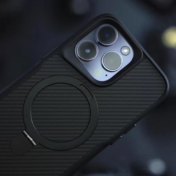 TPU+PC чохол Metal Buttons with MagSafe Carbon Ring для Apple iPhone 15 Pro Max (6.7") Чорний 321369 фото