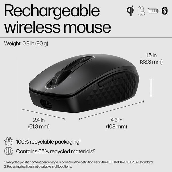 Миша HP 690 Rechargeable, BT, чорний (7M1D4AA) 365904 фото