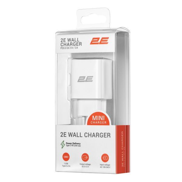 Зарядний пристрій мережевий 2E 25Вт USB-C PD, білий (2E-WC1USBC25W-W) 363904 фото
