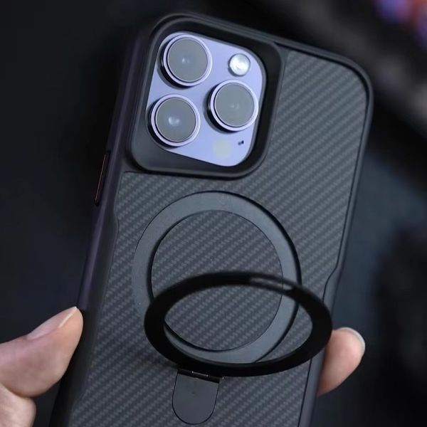 TPU+PC чохол Metal Buttons with MagSafe Carbon Ring для Apple iPhone 15 Pro Max (6.7") Чорний 321369 фото