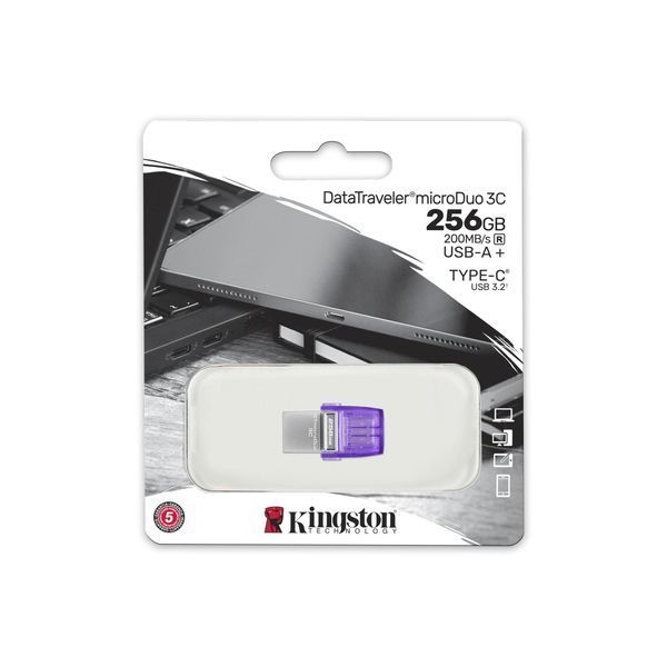 Накопичувач Kingston 256GB USB 3.2 Type-A + Type-C DT microDuo 3C R200MB/s (DTDUO3CG3/256GB) 375867 фото