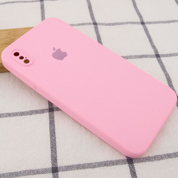 Чохол Silicone Case Square Full Camera Protective (AA) для Apple iPhone XS / X (5.8") Рожевий / Light pink 215958 фото