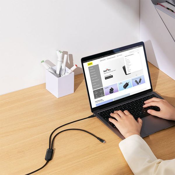 Кабель Baseus Flash Series 2 One-for-Two Fast Charging Type-C (Type-C + Type-C) 100W (1.5m) CASS060001 Black 272620 фото