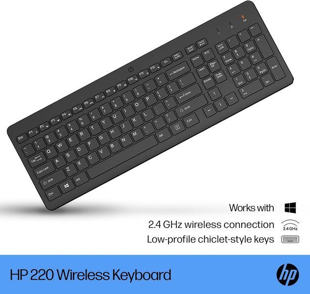 Клавіатура мембранна HP 220, 104key, WL, EN/UK, чорний (805T2AA) 367842 фото
