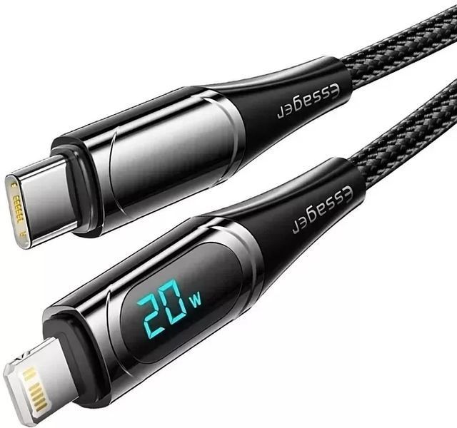 Кабель Essager LED Digital Display PD 20W Fast Charging Type C to Lightnining USB Cable 1m (EXCTL-YD01) Black 314494 фото
