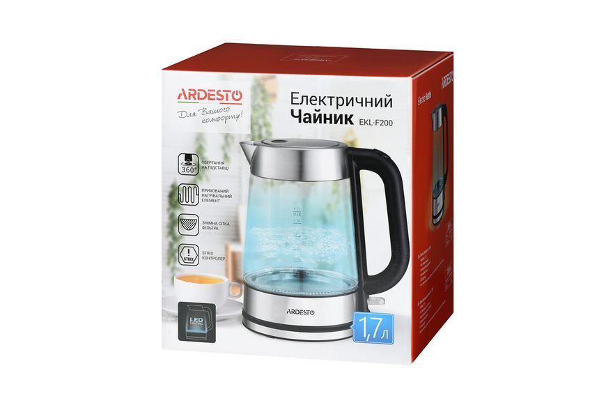 Електрочайник Ardesto 1.7л, Strix, скло, сріблясто-чорний (EKL-F200) 369629 фото