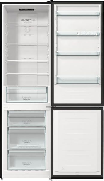 Холодильник з нижн. мороз. камерою Gorenje, 200х60х60см, 2 двері, 235( 96)л, А++, NoFrost+ , LED дисплей, Зона св-ті, чорний (NRK6202EBXL4) 375362 фото