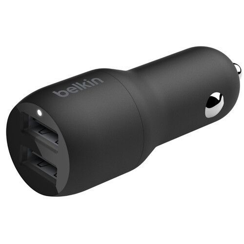 Зарядний пристрій автомобільний Belkin 24Вт 2хUSB-A, кабель USB-A > USB-C, 1м, чорний (CCE001BT1MBK) 366627 фото