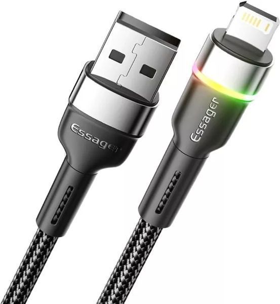 Кабель ESSAGER Colorful LED USB Cable Fast Charging 3A USB-A to Type C 2m (EXCT-XCDA01) Black 315516 фото