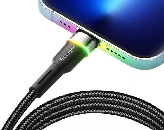 Кабель ESSAGER Colorful LED USB Cable Fast Charging 3A USB-A to Type C 2m (EXCT-XCDA01) Black 315516 фото