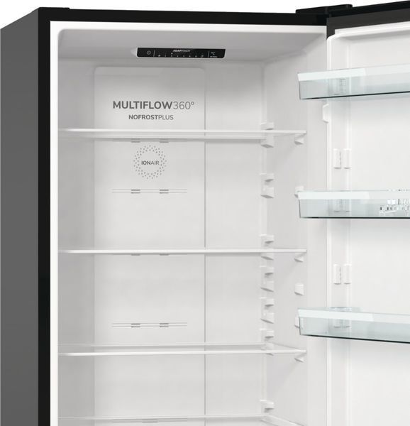 Холодильник з нижн. мороз. камерою Gorenje, 200х60х60см, 2 двері, 235( 96)л, А++, NoFrost+ , LED дисплей, Зона св-ті, чорний (NRK6202EBXL4) 375362 фото