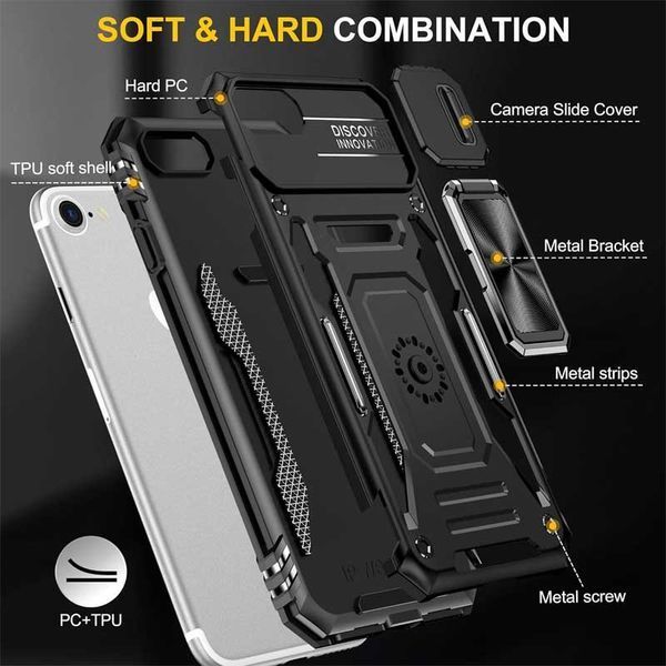 Ударостійкий чохол Camshield Army Ring для Apple iPhone 7 / 8 / SE (2020) (4.7") Чорний / Black 283595 фото