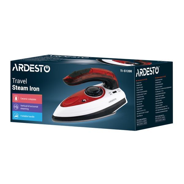 Праска Ardesto дорожня TI-S1200, 1000Вт, 70мл, паровий удар, постійна пара - 15гр, керам. підошва, біло-червоний 375041 фото