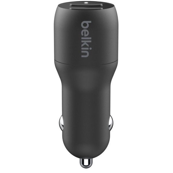 Зарядний пристрій автомобільний Belkin 24Вт 2хUSB-A, кабель USB-A > USB-C, 1м, чорний (CCE001BT1MBK) 366627 фото