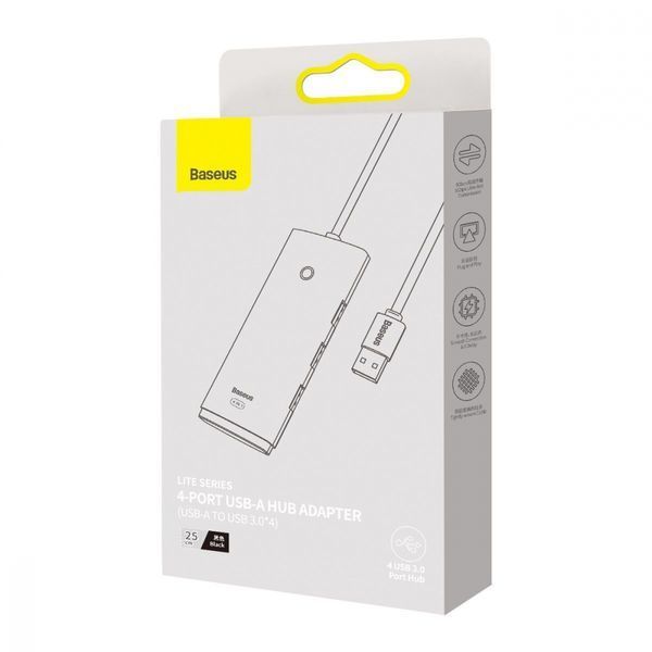HUB Baseus Lite Series 4-in-1 Black (USB-A To USB 3.0*4) (0.25m) (WKQX030001) 268490 фото
