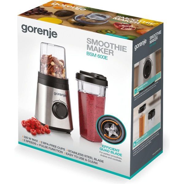 Блендер Gorenje для смузі 320Вт, чаша-600мл, нерж-чорний (BSM600E) 367419 фото