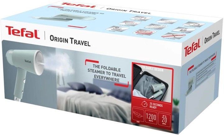 Відпарювач Tefal компактний Origin Travel, 1200Вт, 70мл, постійна пара - 20гр, металева підошв., білий (DT1034E1) 375575 фото