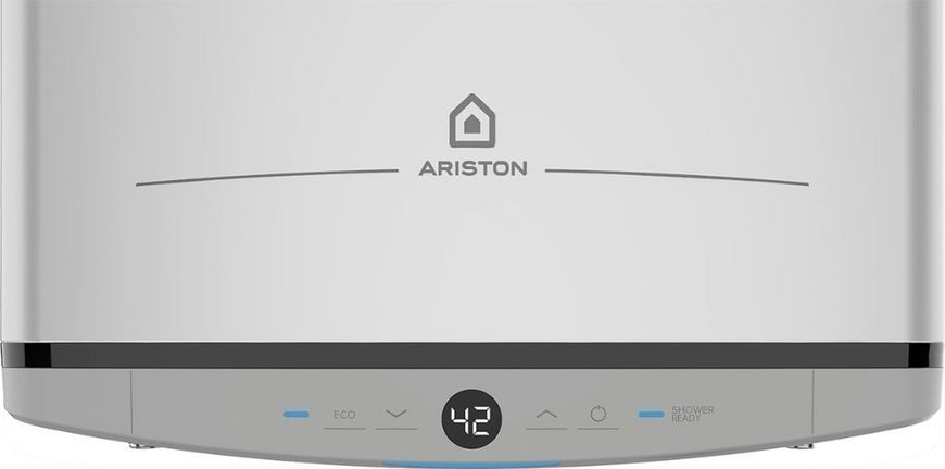 Водонагрівач електр. Ariston плаский слім VELIS TECH 80 EU, 80л, 2*1,5кВт, ун. монтаж, електр. кер-ння, B, Італія, Сірий 362709 фото
