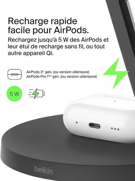 Зарядний пристрій бездротовий Belkin 3в1 Magnetic Pad Qi2 15Вт, чорний (WIZ032KQBK) 371385 фото