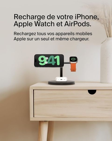 Зарядний пристрій бездротовий Belkin 3в1 Magnetic Pad Qi2 15Вт, чорний (WIZ032KQBK) 371385 фото