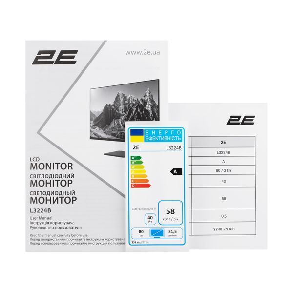 Монітор 2E 31.5" L3224B 2xHDMI, DP, VA, 3840x2160, MM 363678 фото