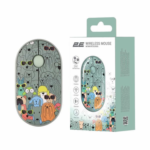 Миша 2E MF300 PETS:DOGS Silent WL BT, зелений (2E-MF300WPETSGN) 362817 фото