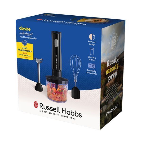 Блендер Russell Hobbs заглибний Desire Matte Charcoal, 500Вт, чаша-500мл, вінчик, міні-подріб., чорний (27141-56) 363565 фото